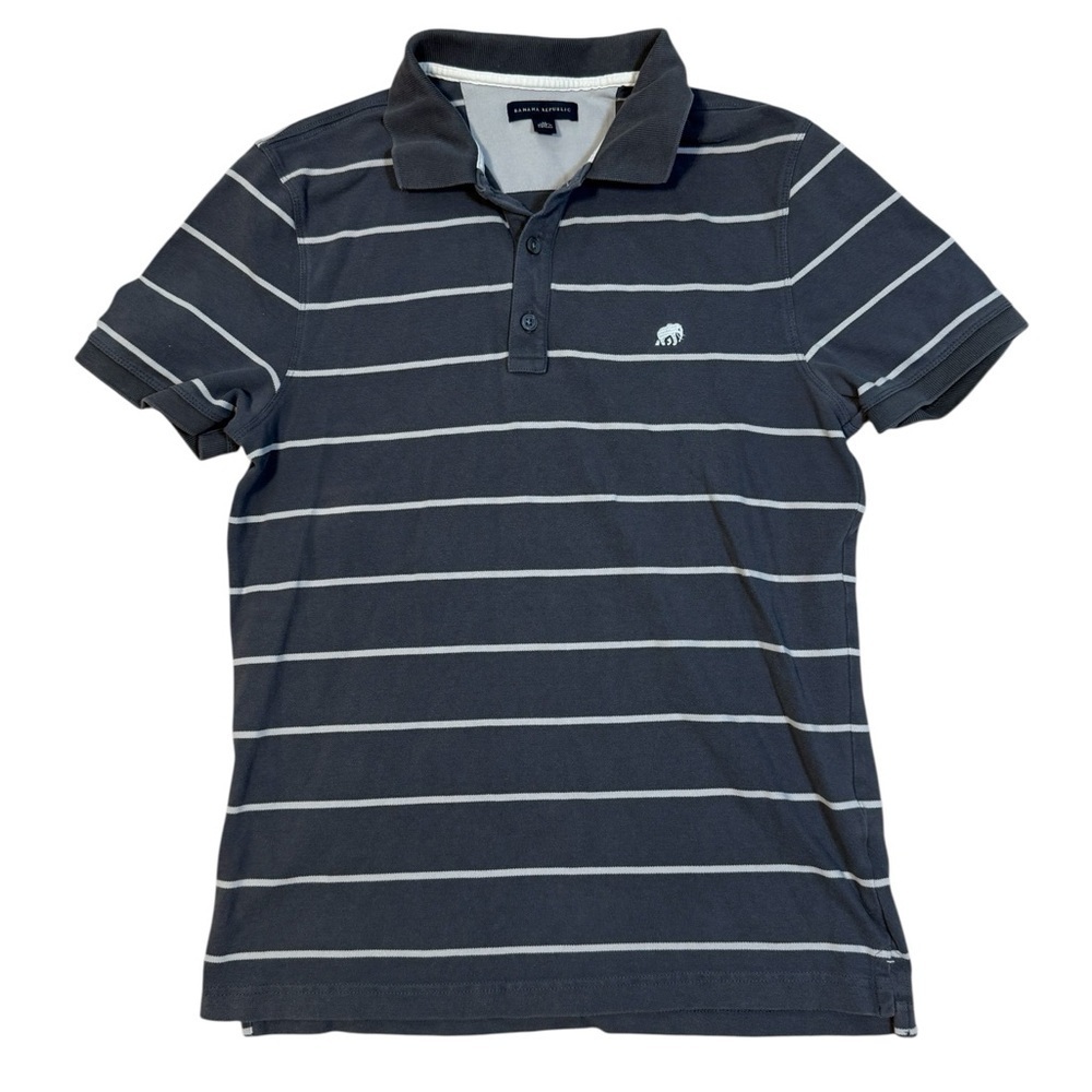 Banana Republic Mens Polo Shirts Short Sleeved Elephant logo M Gray Stripe